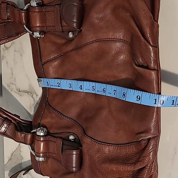 B. Makowsky Brown Leather Shoulder Bag Satchel Purse Leopard Print Lined Large - Picture 13 of 16